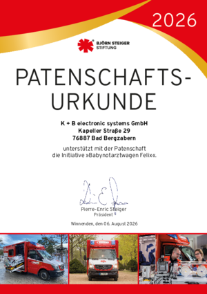 Patenschaftsurkunde Babynotarztwagen Felix