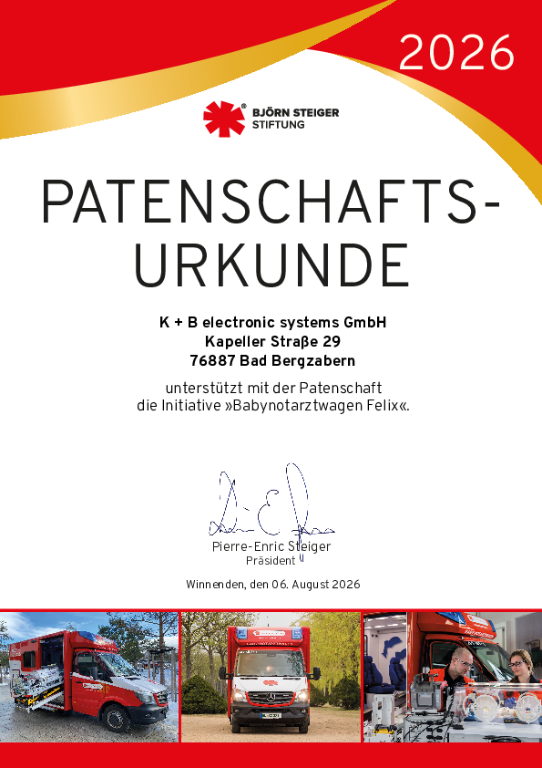 Patenschaftsurkunde Babynotarztwagen Felix